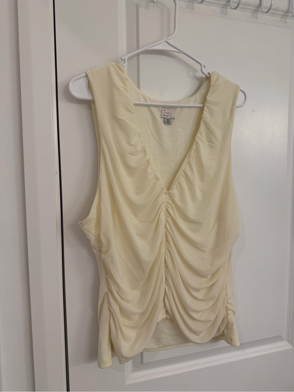 Cream Ruched V-Neck Sleeveless Top